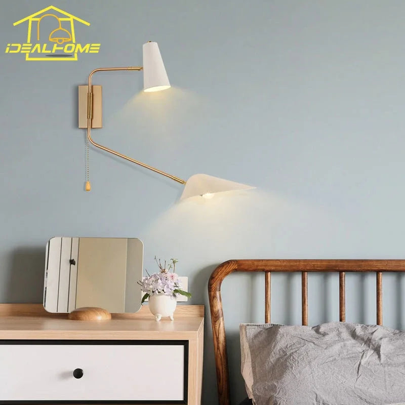 Afralia™ Adjustable Double Head LED Wall Lamp with Pull Switch