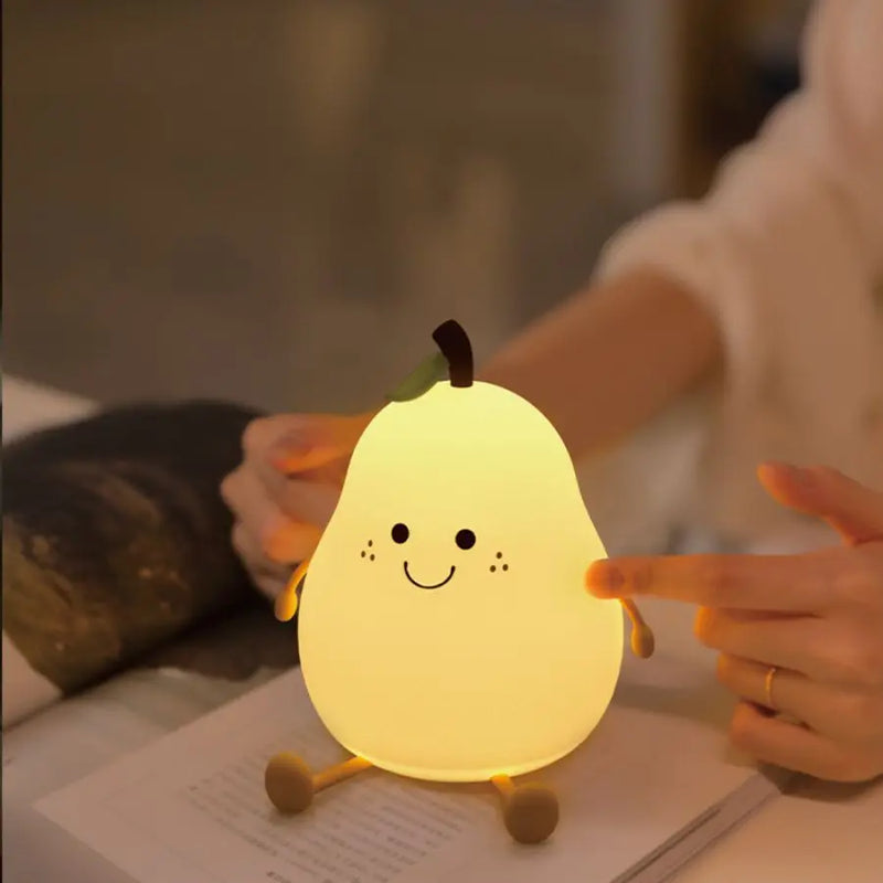 Afralia™ Pear Fruit Silicone Night Light: 7-Color Touch USB Rechargeable Lamp