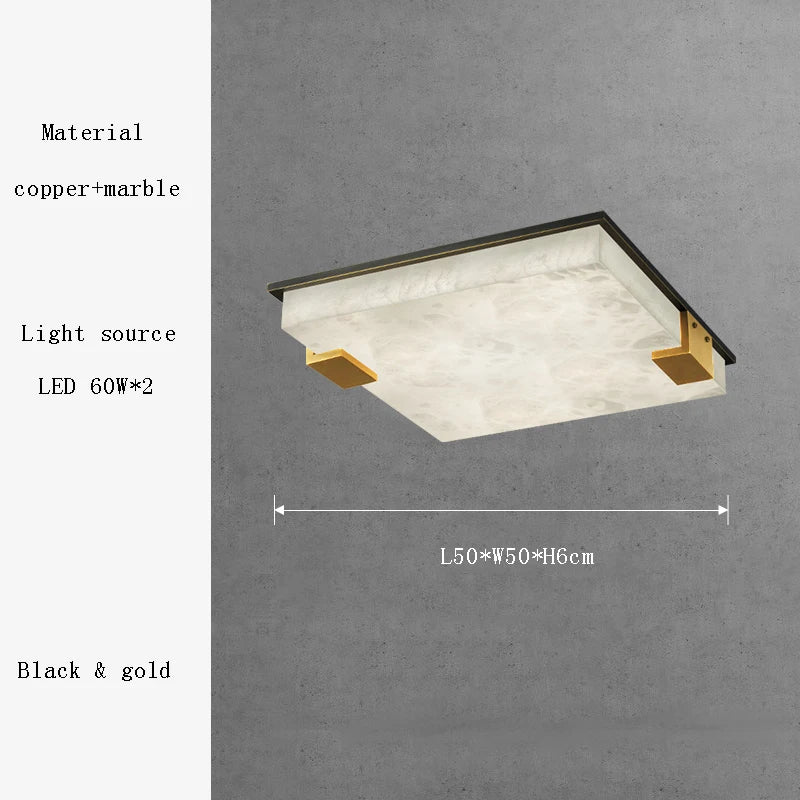 Afralia™ Marble Bronze Square Ceiling Chandelier - Bedroom Luxury Lighting