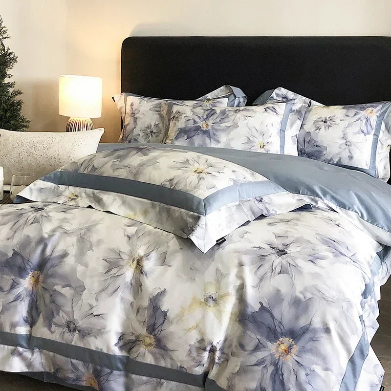 Afralia™ Egyptian Cotton Bedding Set: King Queen Europe Sheet Duvet Cover Pillowcase