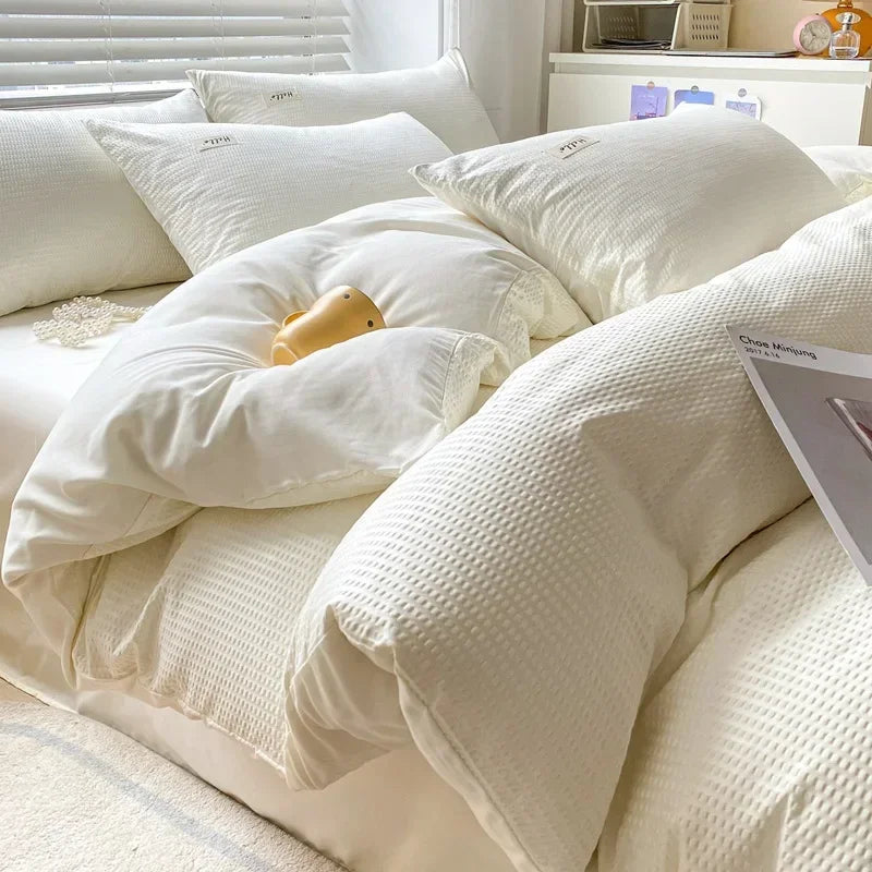 Afralia™ Simple Waffle Bedding Set Single Double Size AB Double-sided Duvet Cover