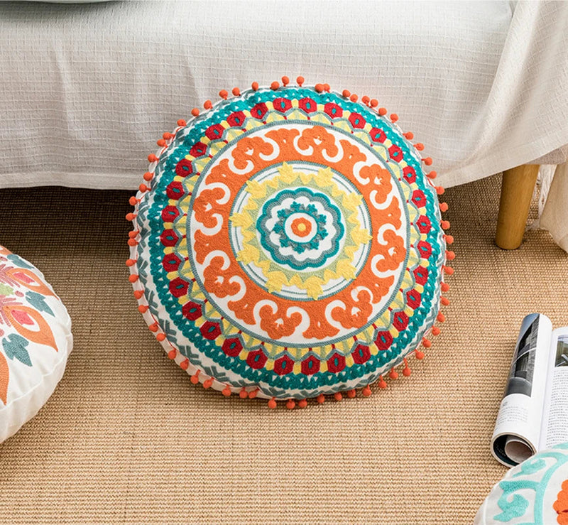 Afralia™ Round Embroidered Tassel Pillow Cover | Boho National Style Decorative Cushion Case