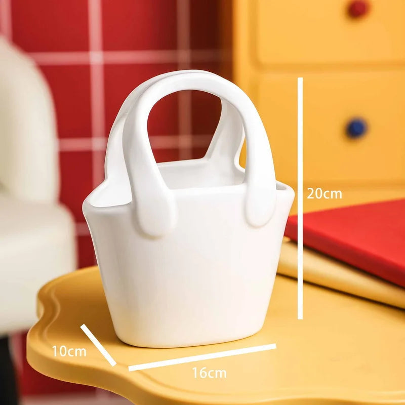 Afralia™ Ceramic Vase Handbag Terrarium Home Decoration Flower Arrangement Accessories