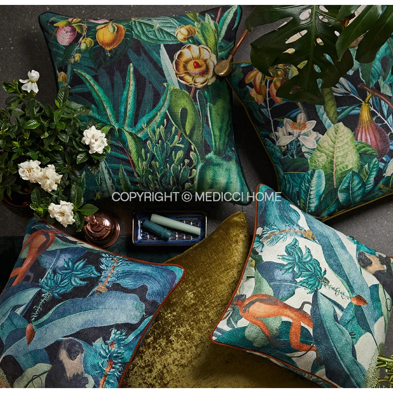 Afralia™ Tropical Rainforest Plant Print Cushion Cover - 2022 Summer Collection