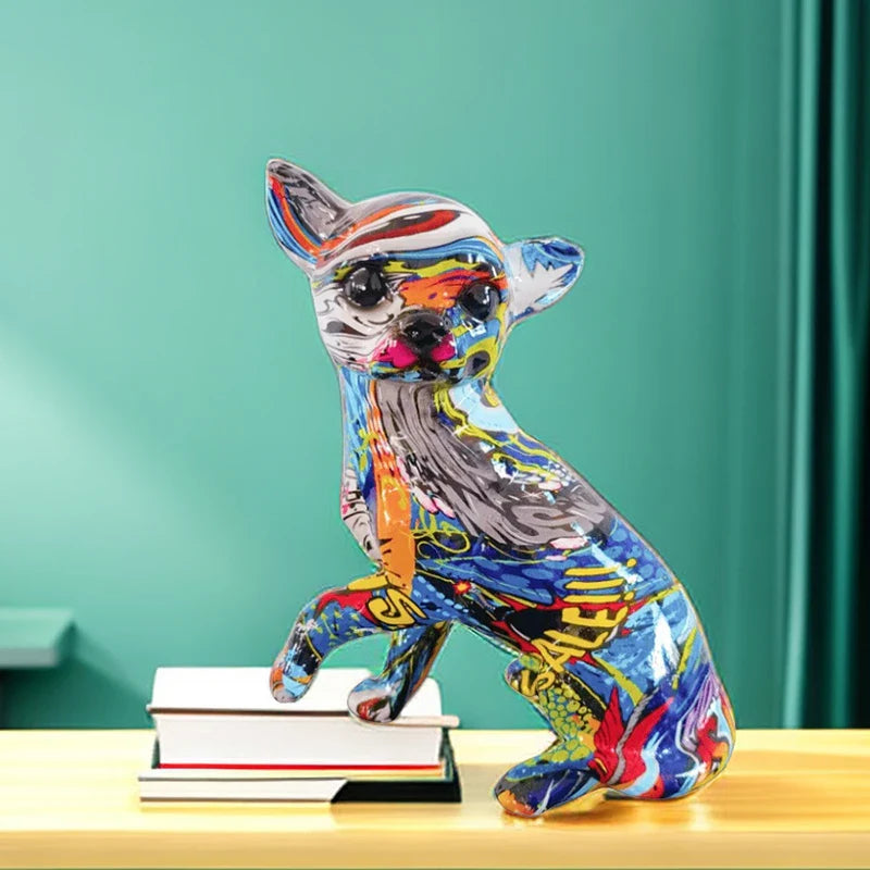 Afralia™ Chihuahua Dog Ornament Resin Handicrafts Home Decor Graffiti Art 18cm