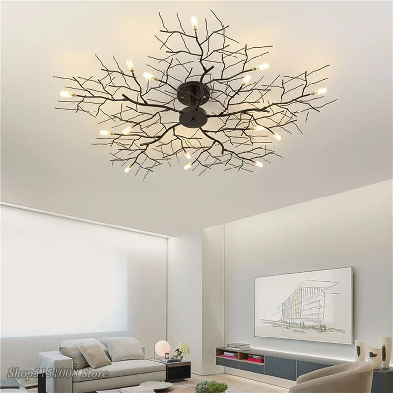 Afralia™ Country Branch Iron Ceiling Light: American Style Living Room Decor Fixture