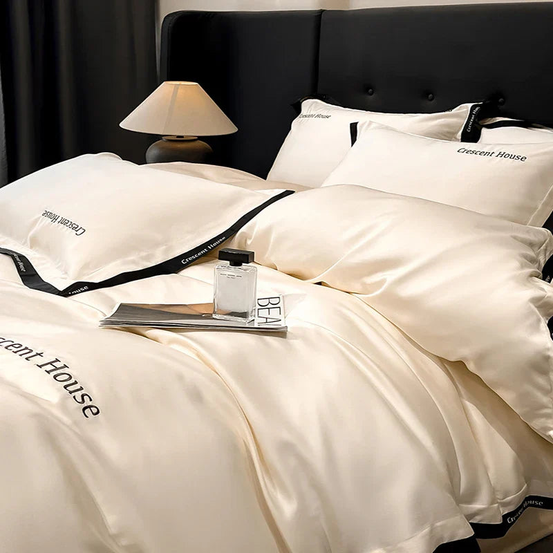 Afralia™ Ice Silk Embroidery Bed Set | Skin-Friendly Duvet Cover Kit | Comforter Sets