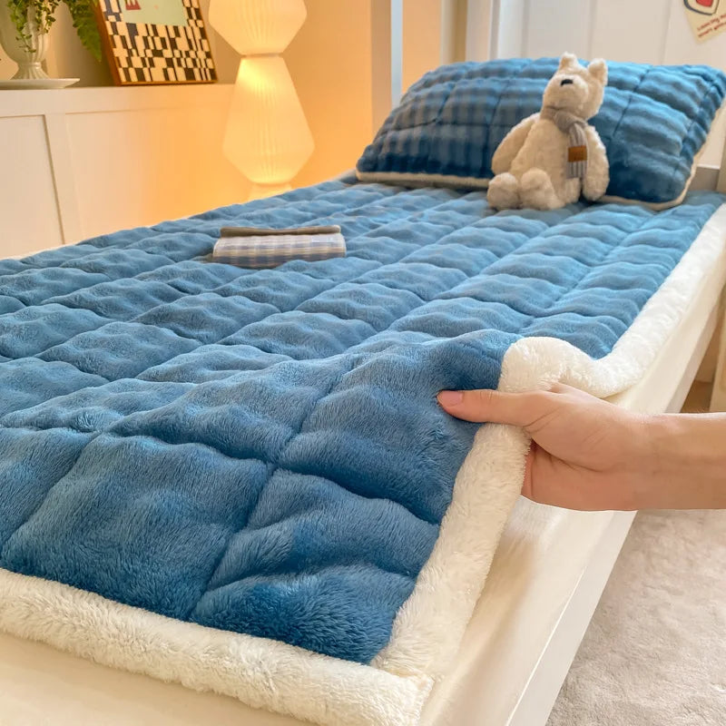 Afralia™ Faux Rabbit Plush Mattress Thick Warm Solid Milk Velvet Winter Home Cushion