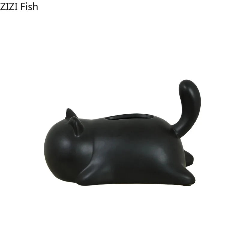 Afralia™ Cat Ceramic Tissue Box Modern Home Decor