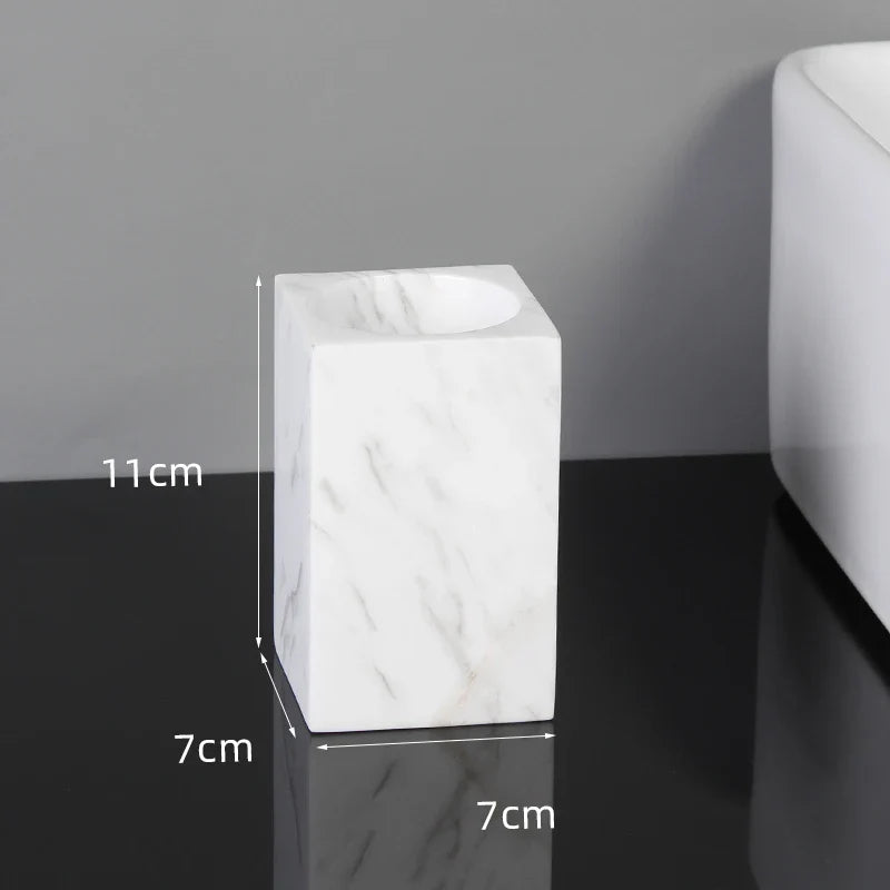 Afralia™ Volakas White Marble Bathroom Set - Soap Dispenser, Tissue Box, Tray