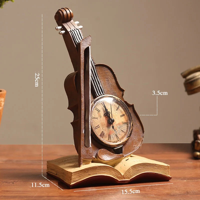 Afralia™ Violin Ornaments Clock Sculpture for Home Decor