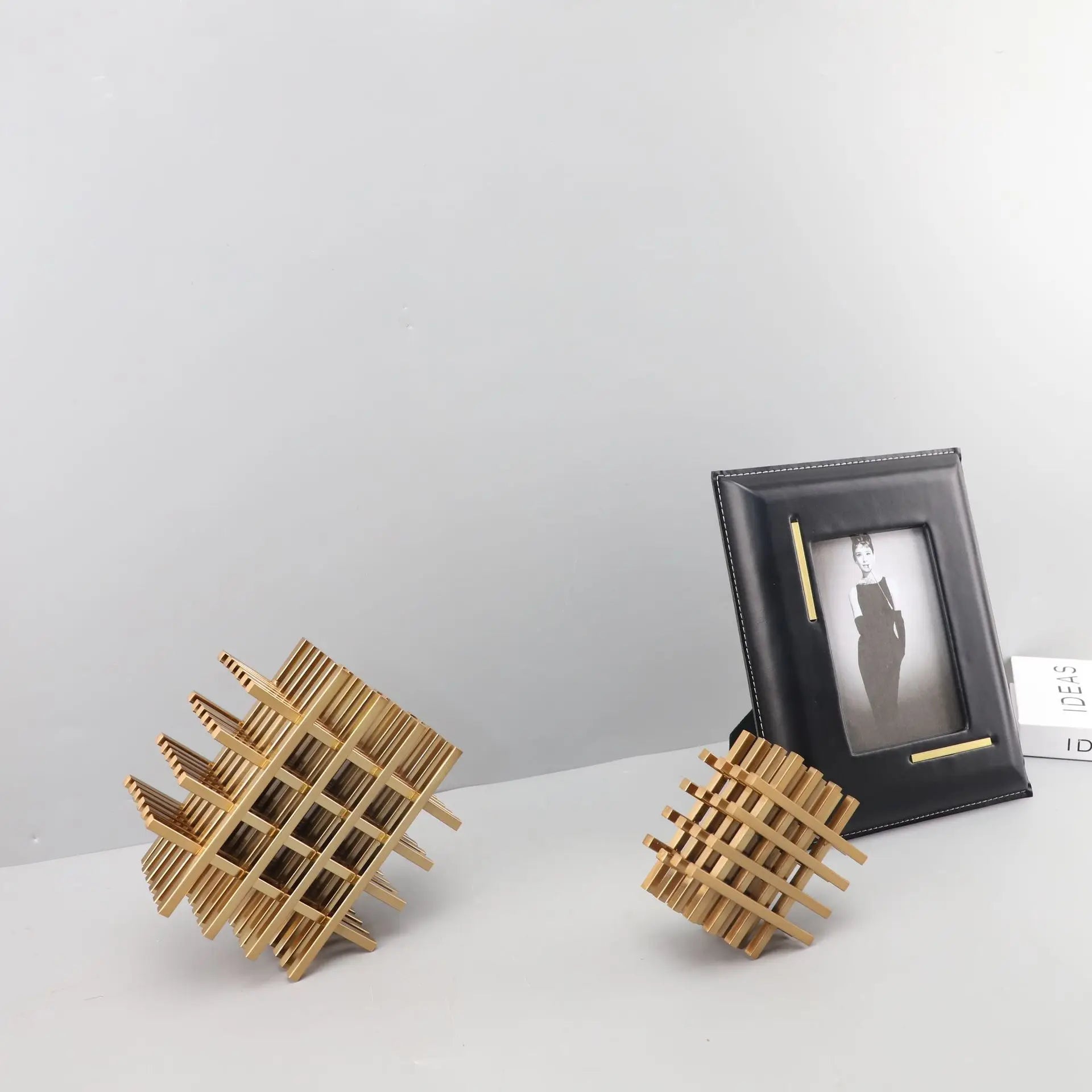 Afralia™ Geometric Block Metal Sculpture Abstract Square Decor Figurines, Home Decor Accessories