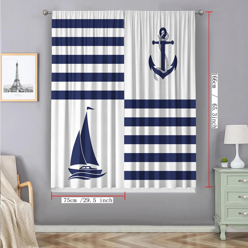 Afralia™ Ocean Sail & Lighthouse Screen Curtain Set for Kitchen & Coffee Shop