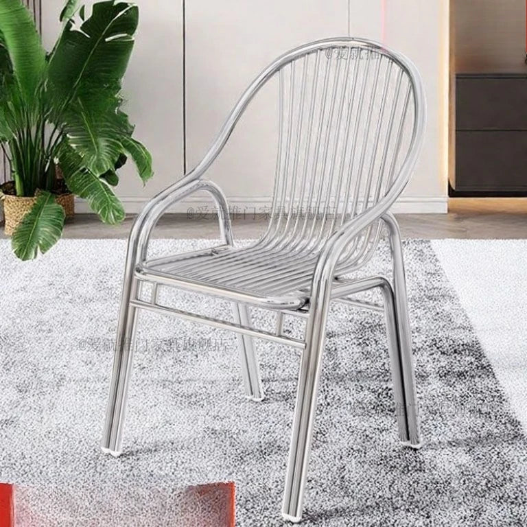 Afralia™ Stainless Steel Hollow Backrest Chair for Outdoor, Balcony, Dining - Single