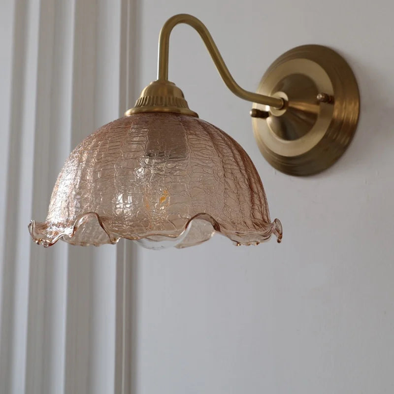 Afralia™ Amber Flower Glass LED Wall Sconce for Living Room, Cafe, Bathroom Vanity