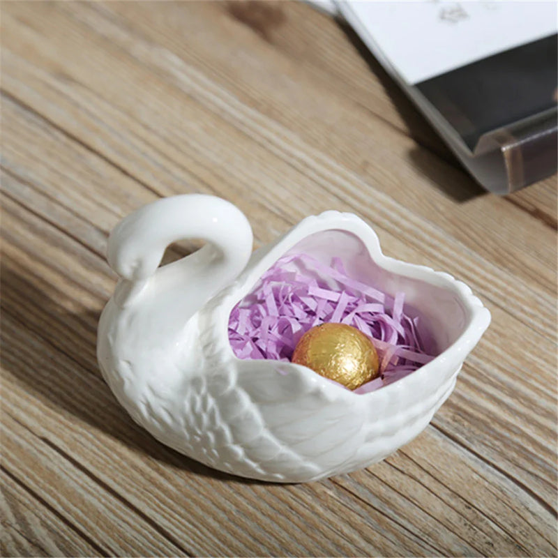 Afralia™ Swan Ceramic Flowerpot Candle Holder Vase Home Decoration Candy Box Storage