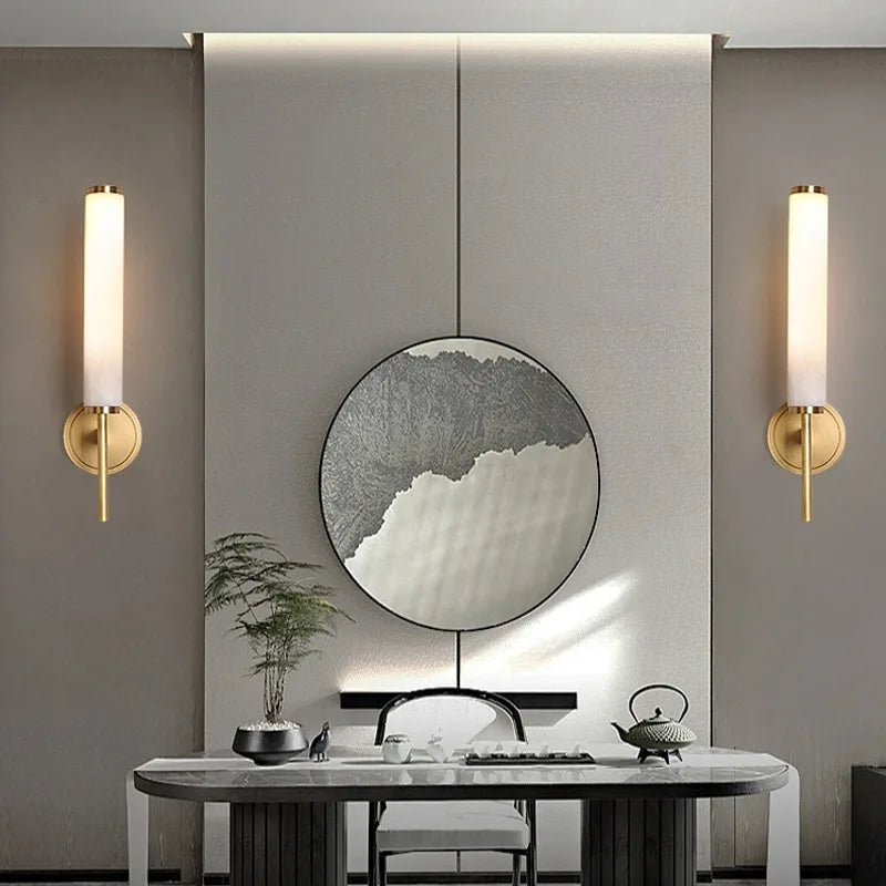 Afralia™ Elegant Marble Copper Wall Sconce for Living Room and Bedroom Lighting