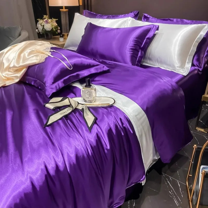 Afralia™ Silk Bedding Set: Mulberry Silk Duvet Set with Fitted Sheet, King or Queen Size