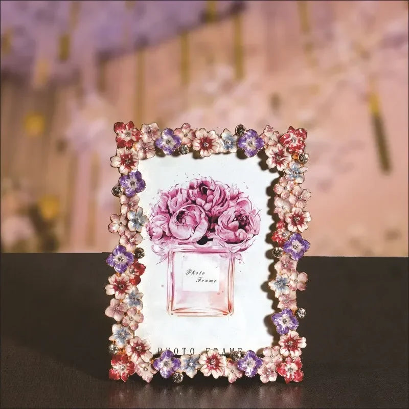 Afralia™ Small Flower Enamel Metal Picture Frame - Decorative Japanese & Korean Design