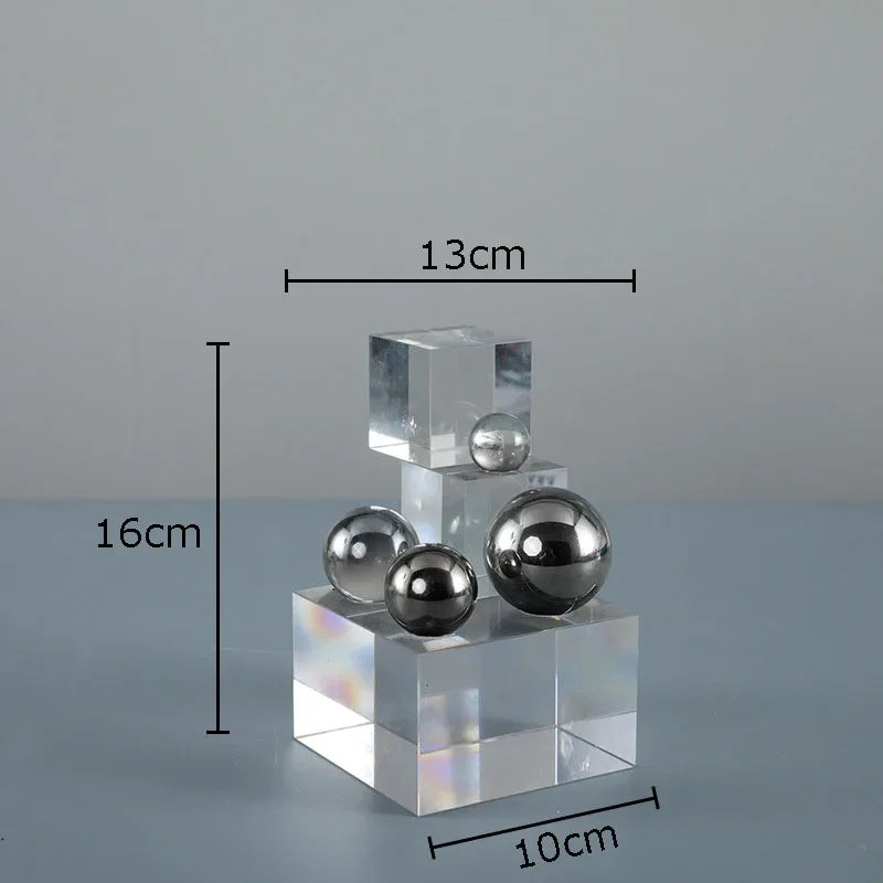 Afralia™ Crystal Ladder Silver Ball Desk Ornament Geometric Block Room Decor