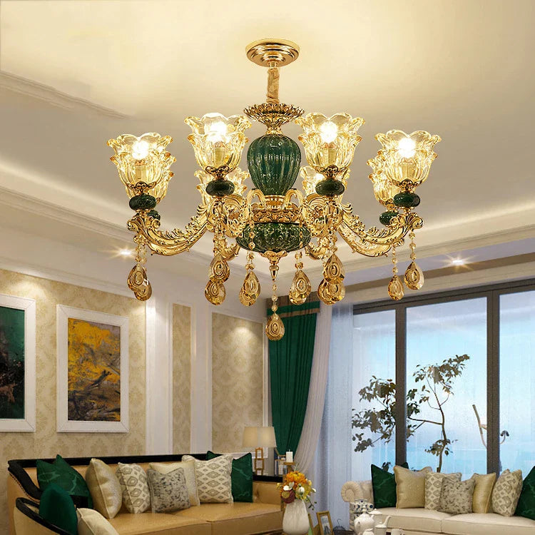Afralia™ LED Crystal Ceramic Retro Ceiling Chandelier European Style Luxury Lamp