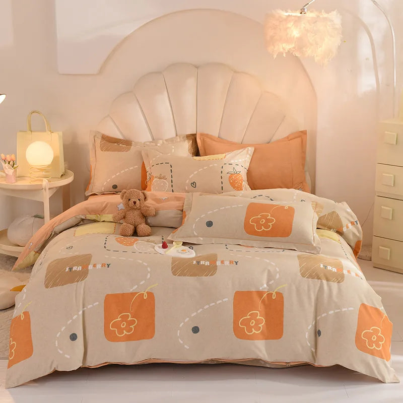 Afralia™ Flower Print Cotton Bedding Set: Warm & Cozy for Autumn/Winter comfort.