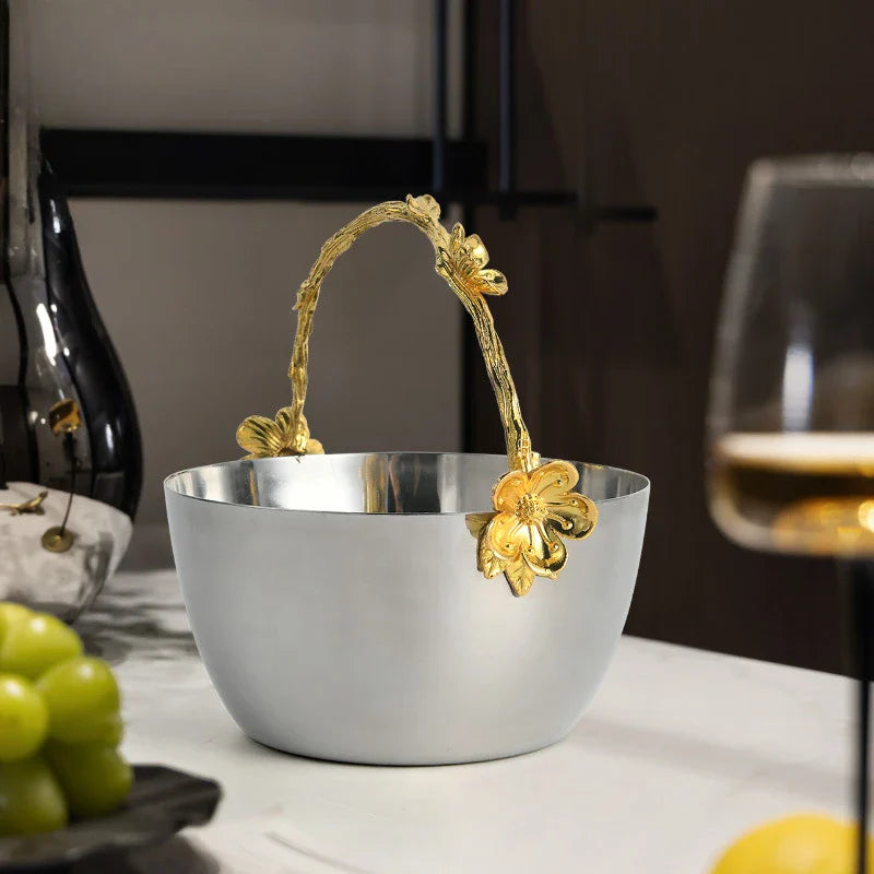 Afralia™ Silver Plum Blossom Fruit Plate with Ice Bucket - Nordic Light Luxury Home Decor