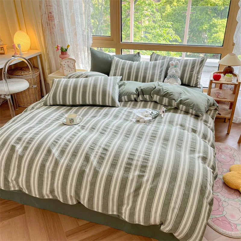 Afralia™ Cozy Striped Cotton Bedding Set - Breathable & Soft Quilt Kit