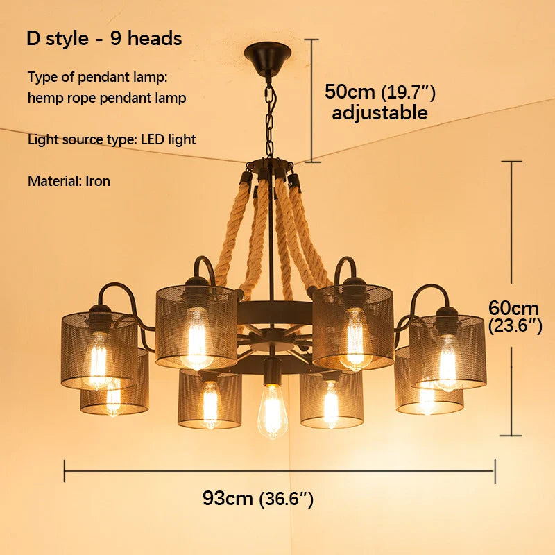 Afralia™ Retro Hemp Rope Chandelier: Industrial Style for Cafes, Restaurants, and Shops