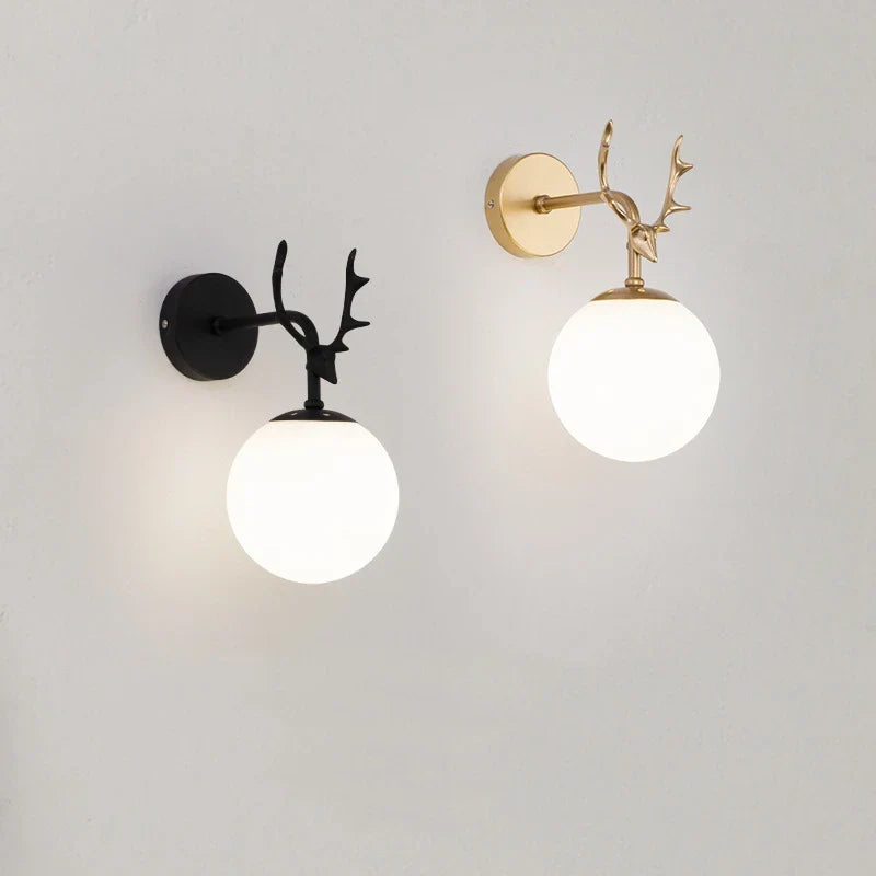 Afralia™ Retro Antlers Glass Ball Wall Lamp for Indoor LED Decor Lighting