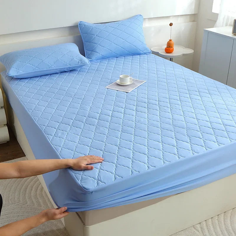 Afralia™ Plush Velvet Quilted Mattress Cover Queen King Bed Fitted Sheet