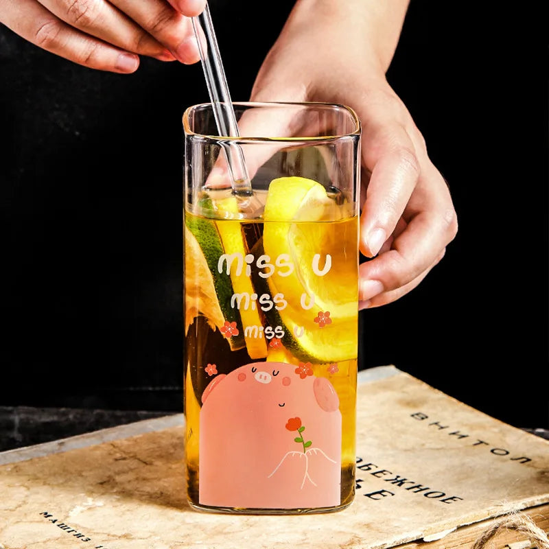 Afralia™ 400ML Colorful Pattern Glass Coffee Mug for Milk, Beer, Tea, and More