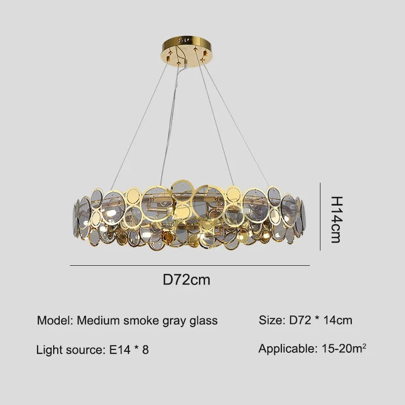 Afralia™ Stainless Steel Glass Ceiling Chandeliers LED Round Pendant Lamps for Dining Living Room