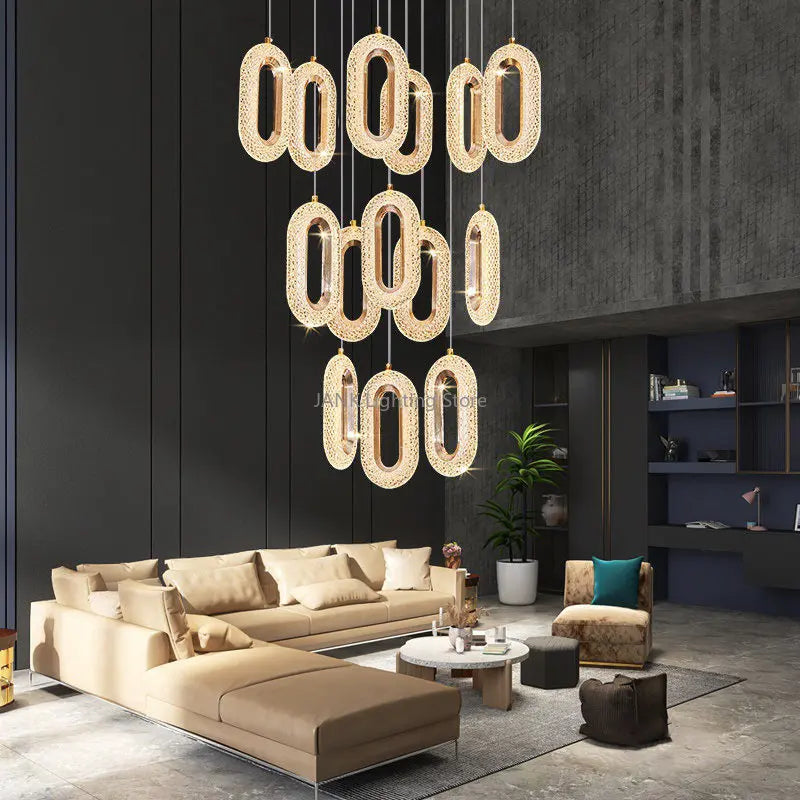 Afralia™ Gold Acrylic Chandelier LED Pendant Light Modern Staircase Bedroom Living Room Decor