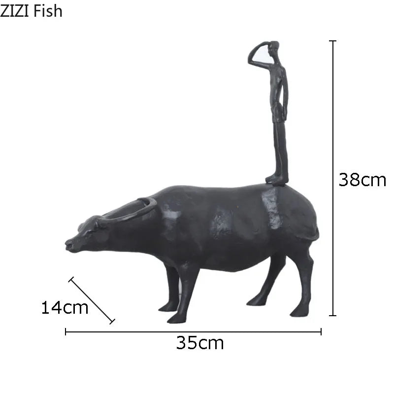 Afralia™ Cowherd Shepherd Boy Resin Figure Sculpture for Modern Home Decor