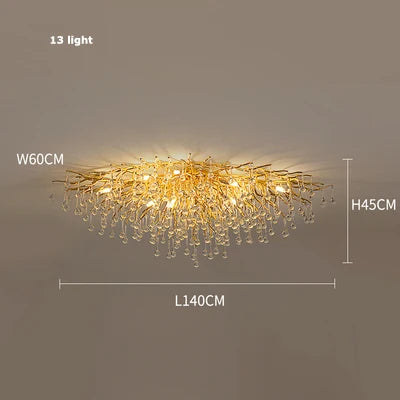 Afralia™ Golden Metal Luxury Crystal Chandelier Lighting Branch Tree for Home Décor