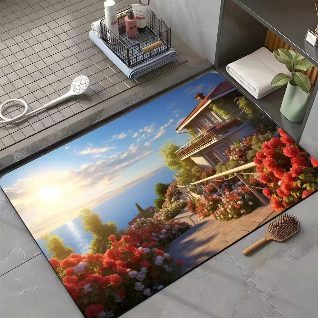 Afralia™ Seaside Scenery Bath Mat: Absorbent, Anti-Slip, Durable Bathroom Rug