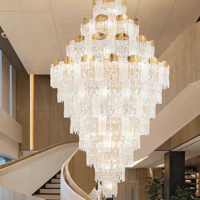 Afralia™ Spiral Staircase Chandelier: Modern Crystal Light for High Livingroom