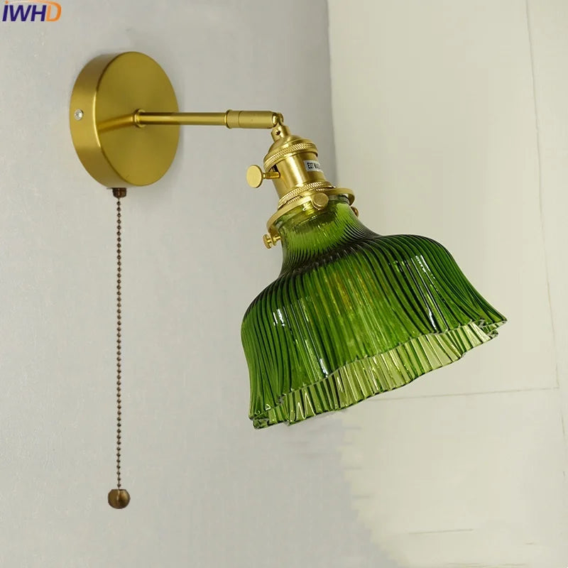Afralia™ Nordic LED Wall Lights Pull Chain Switch Copper Glass Home Decor