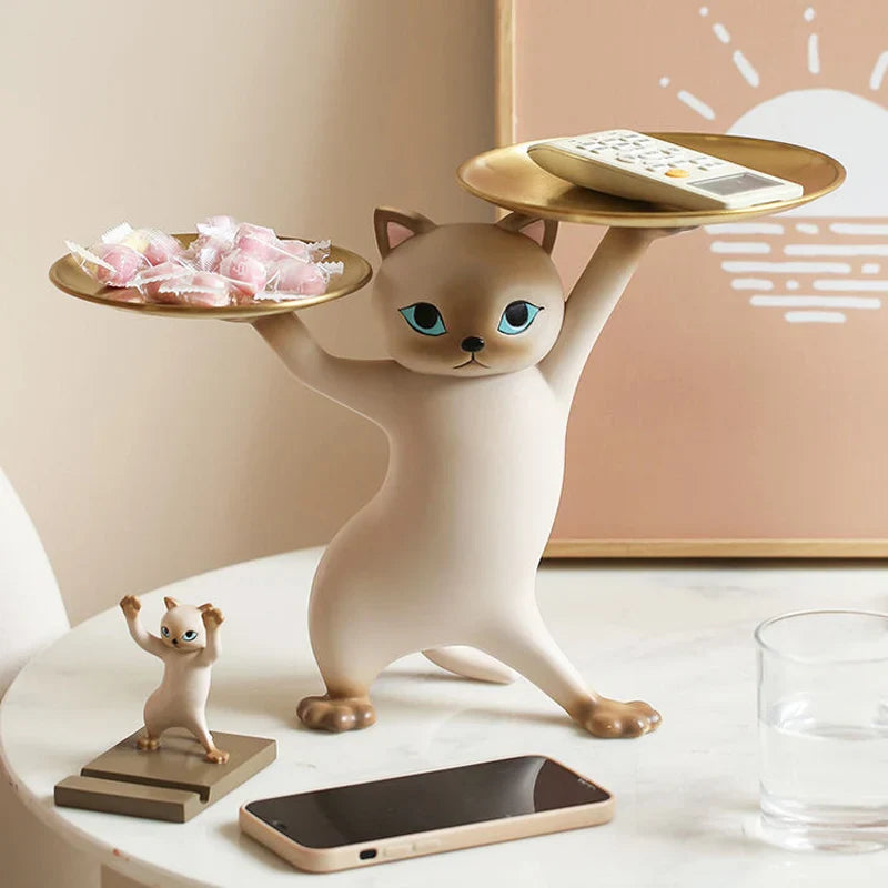 Afralia™ Cat Tray Sculpture Home Decor Statues Office Table Desk Accessorie Storage