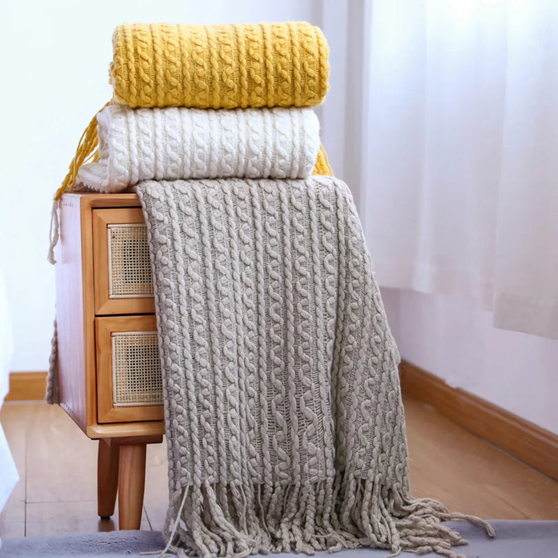 Afralia™ Geometric Knit Sofa Blanket with Tassels