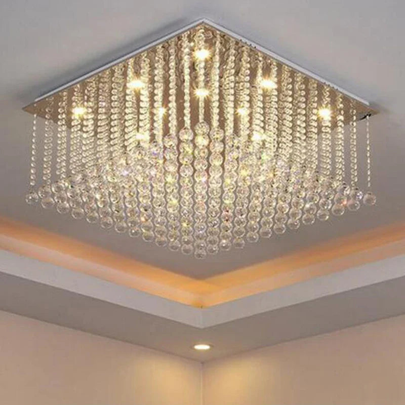 Afralia™ Luxury Living Room Crystal Chandelier LED Pendant Light Flush Mount Cieling Lamp