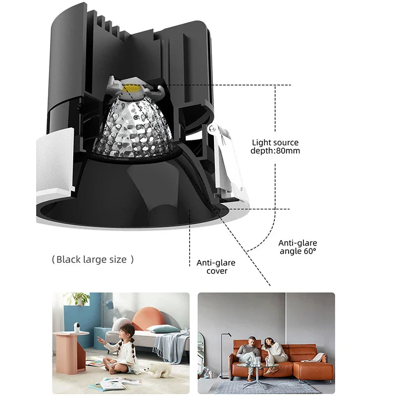 Afralia™ 12W Anti-glare Recessed Downlight Spotlights Ra97 Indoor Lamp for Living Room