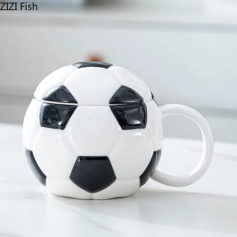 Afralia™ Baseball Shape Ceramic Mug with Lid - Coffee, Tea, Juice Cup