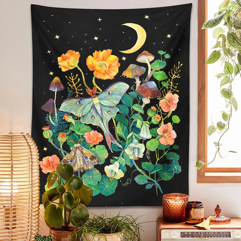 Floral Moon Luna Tapestry for Home Decor by Afralia™