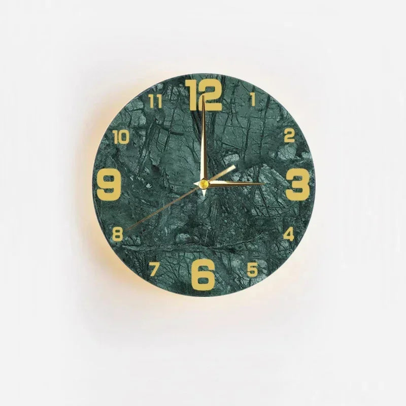 Afralia™ Travertine Marble Clock Wall Light for Creative Wabi Sabi Yellow Living Room
