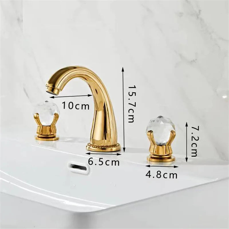 Afralia™ Gold Crystal Handle Basin Faucet, 3 Hole Widespread Bathroom Sink Tap