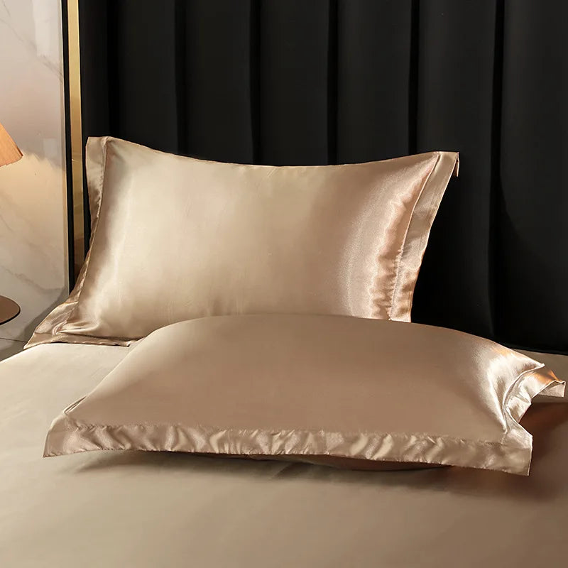 Afralia™ Silk King Bed Sheet Set with Pillowcase - Luxuriously Soft Solid Color Flat Sheet