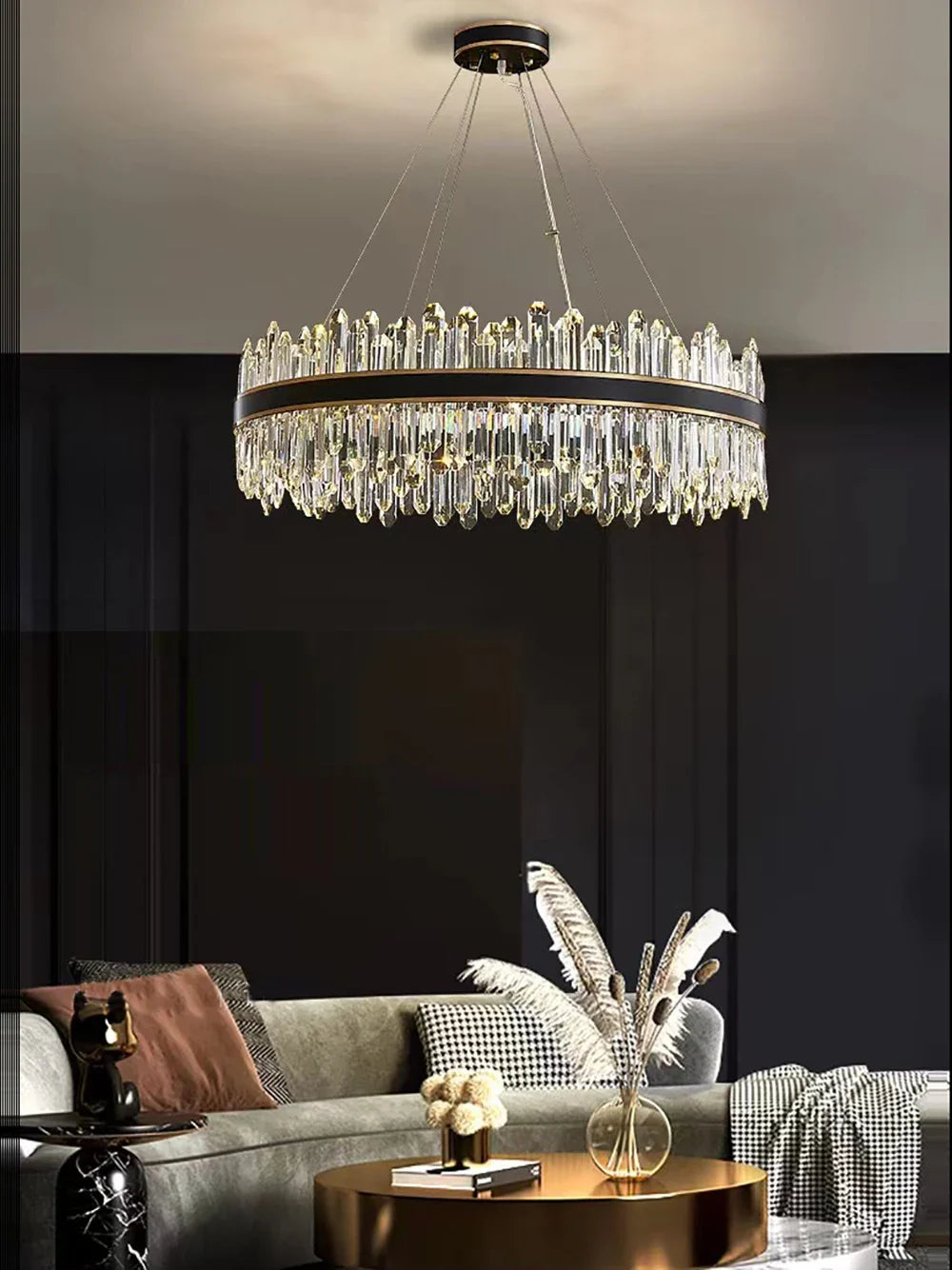 Afralia™ Crystal Chandelier Round Light Fixture for Luxury Living Room Décor