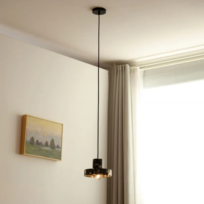 Afralia™ Black Terrazzo LED Pendant Lamp for Dining Living Room Staircase